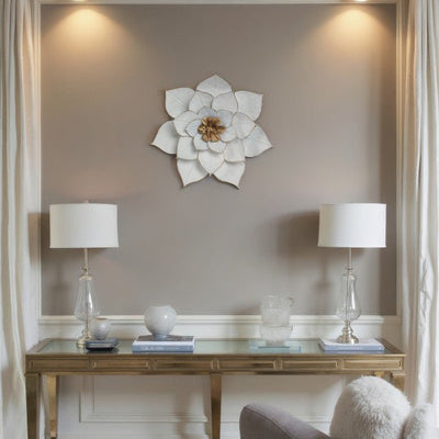 METAL 14" LOTUS WALL DECO, WHITE/GOLD - Al Rugaib Furniture