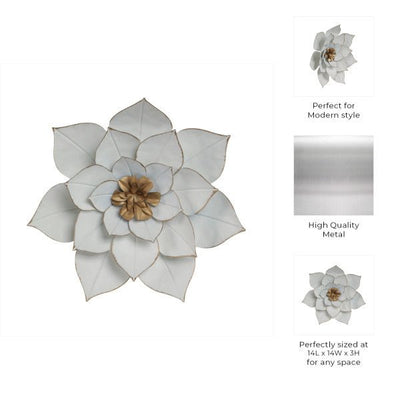METAL 14" LOTUS WALL DECO, WHITE/GOLD - Al Rugaib Furniture