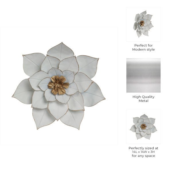 METAL 14" LOTUS WALL DECO, WHITE/GOLD - Al Rugaib Furniture