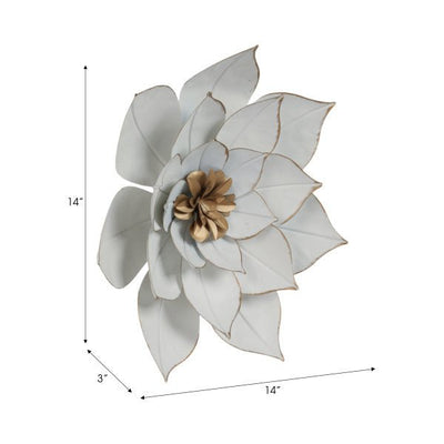 METAL 14" LOTUS WALL DECO, WHITE/GOLD - Al Rugaib Furniture