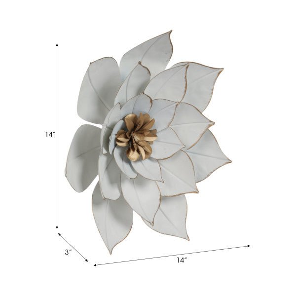 METAL 14" LOTUS WALL DECO, WHITE/GOLD - Al Rugaib Furniture