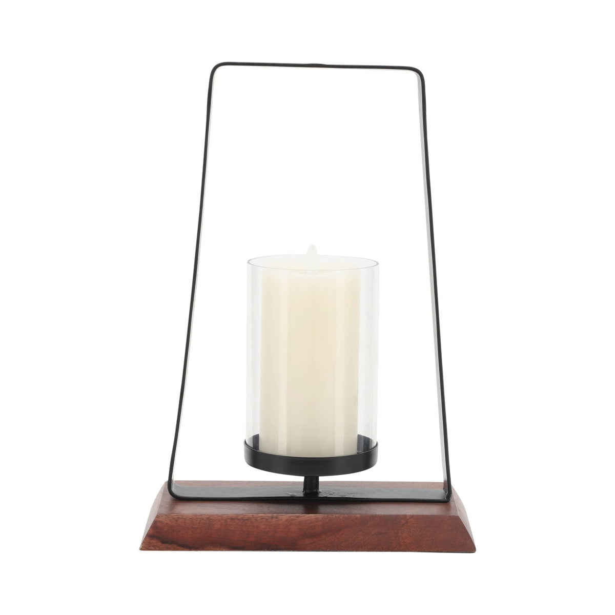 Metal, 14"H Hurricane W/ Wood Base, Black Candle Holders| Sagebrook Home