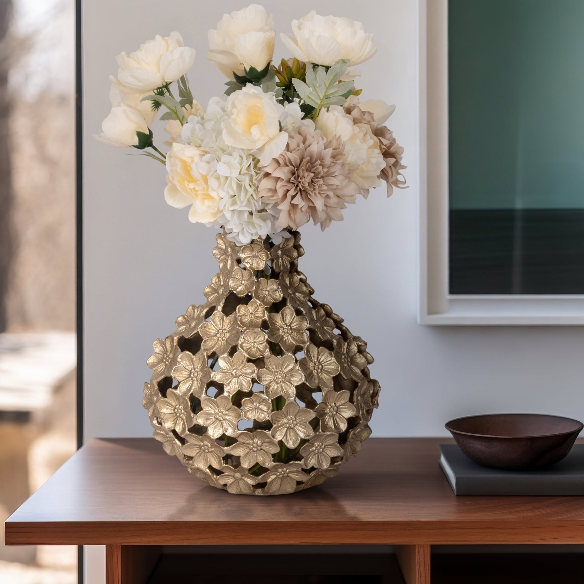 Metal, 15" Cut-out Flower Vase, Champagne Vases and Jars| Sagebrook Home