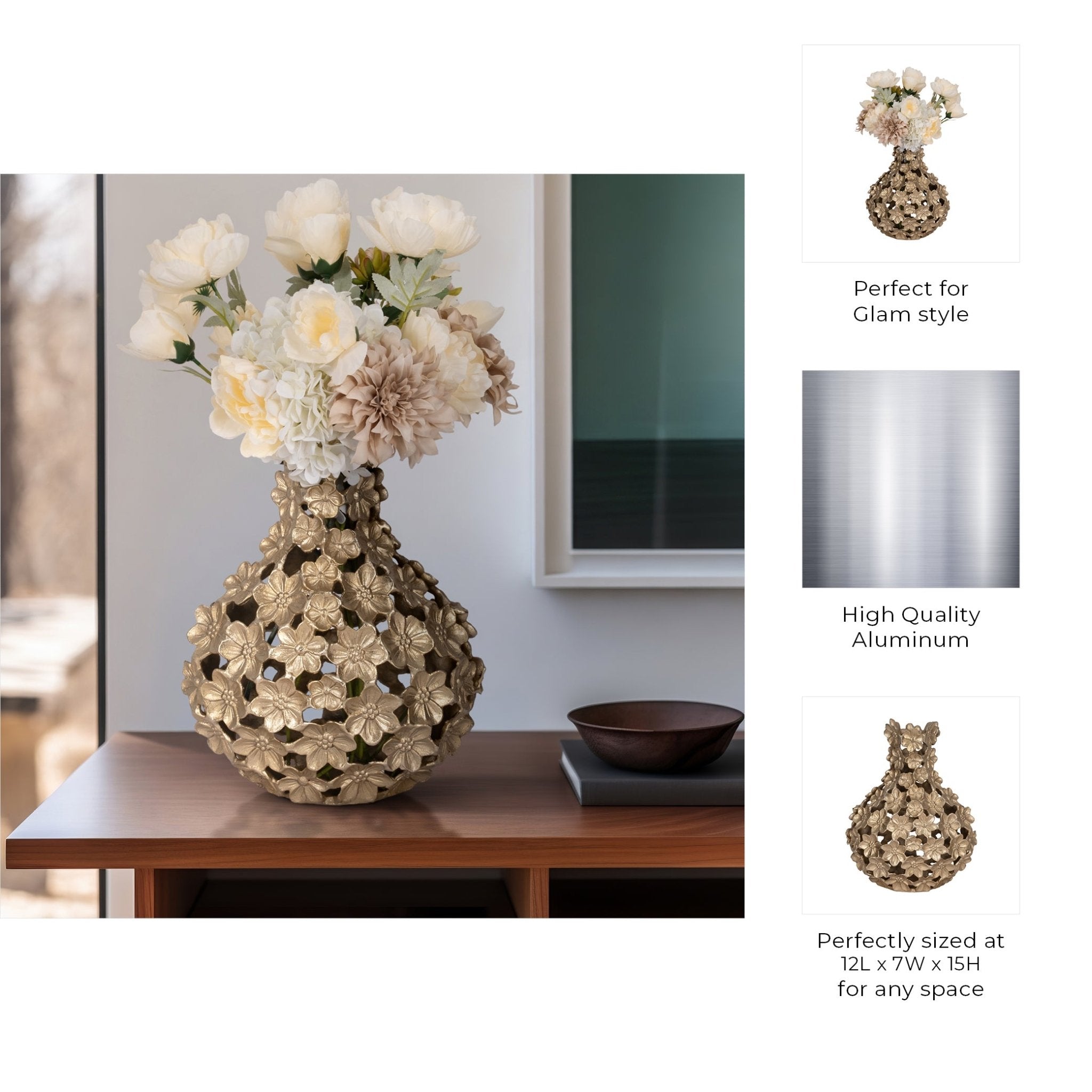 Metal, 15" Cut-out Flower Vase, Champagne Vases and Jars| Sagebrook Home