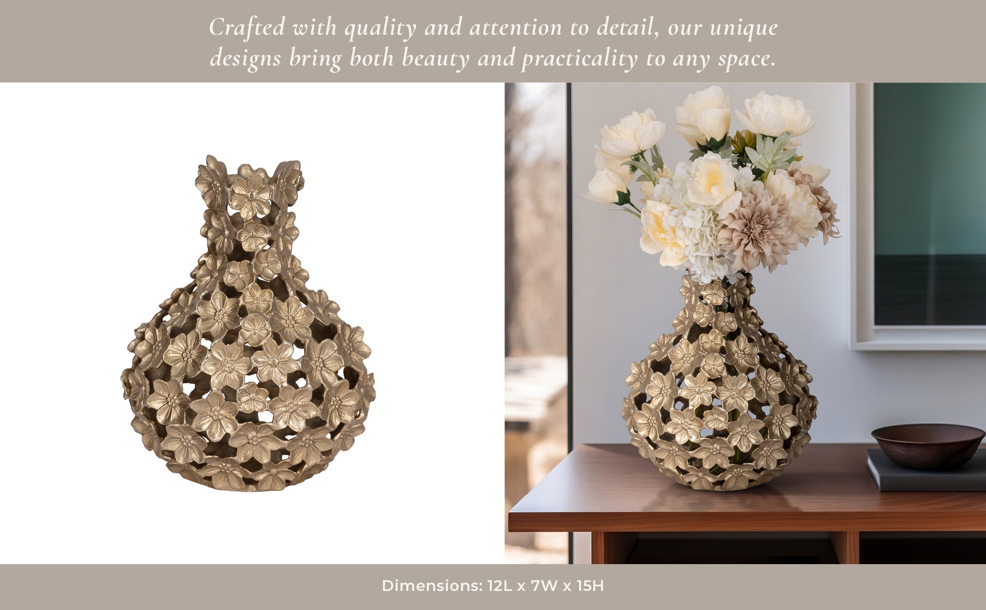 Metal, 15" Cut-out Flower Vase, Champagne Vases and Jars| Sagebrook Home