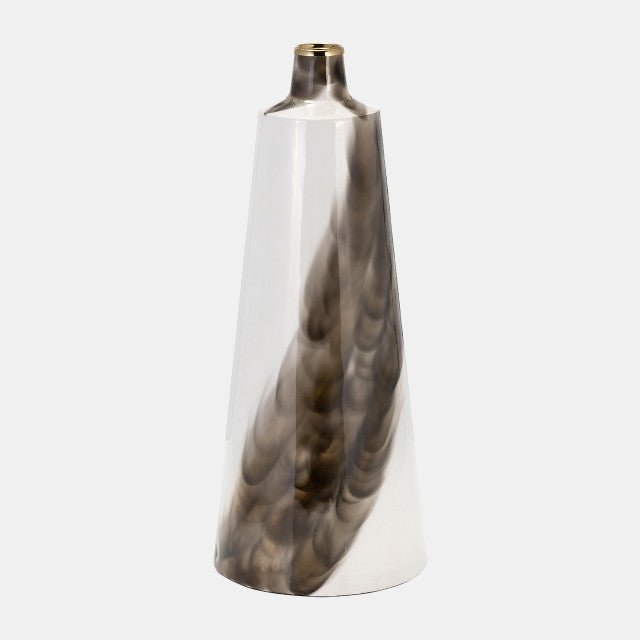 Metal, 15"H Vase With Ring Lid, White/Gold Vases and Jars| Sagebrook Home