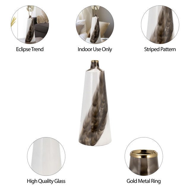 Metal, 15"H Vase With Ring Lid, White/Gold Vases and Jars| Sagebrook Home