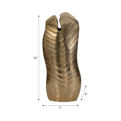 Metal, 16" Botanic Tall Leaf Vase, Gold - Al Rugaib Furniture