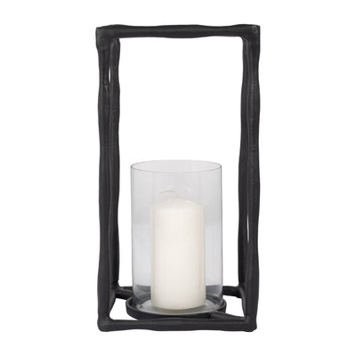 METAL, 16" OPEN SQUARE HURRICANE HOLDER, BLACK - Al Rugaib Furniture