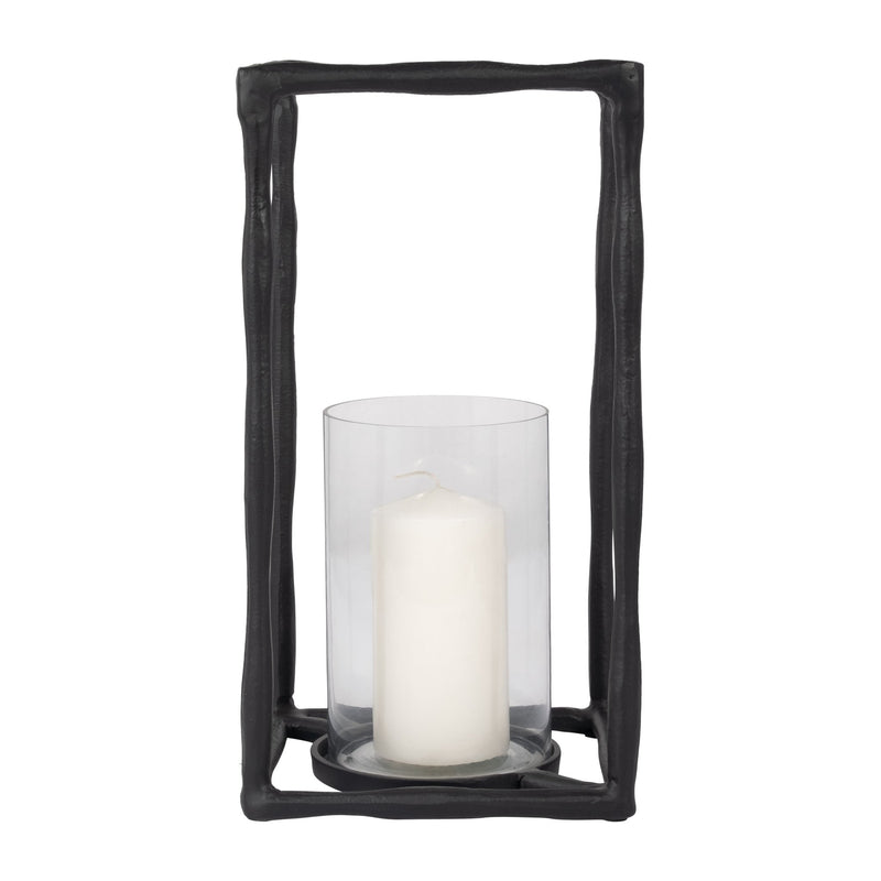 METAL, 16" OPEN SQUARE HURRICANE HOLDER, BLACK - Al Rugaib Furniture