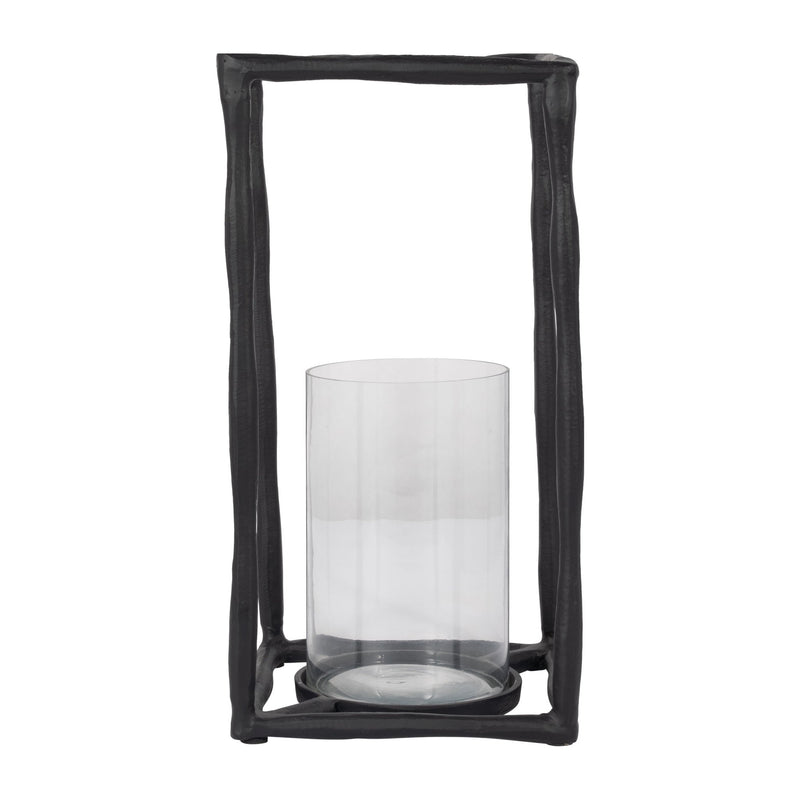 METAL, 16" OPEN SQUARE HURRICANE HOLDER, BLACK - Al Rugaib Furniture