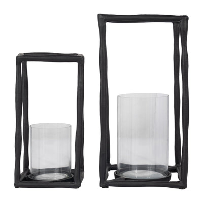 METAL, 16" OPEN SQUARE HURRICANE HOLDER, BLACK - Al Rugaib Furniture