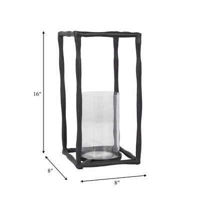 METAL, 16" OPEN SQUARE HURRICANE HOLDER, BLACK - Al Rugaib Furniture