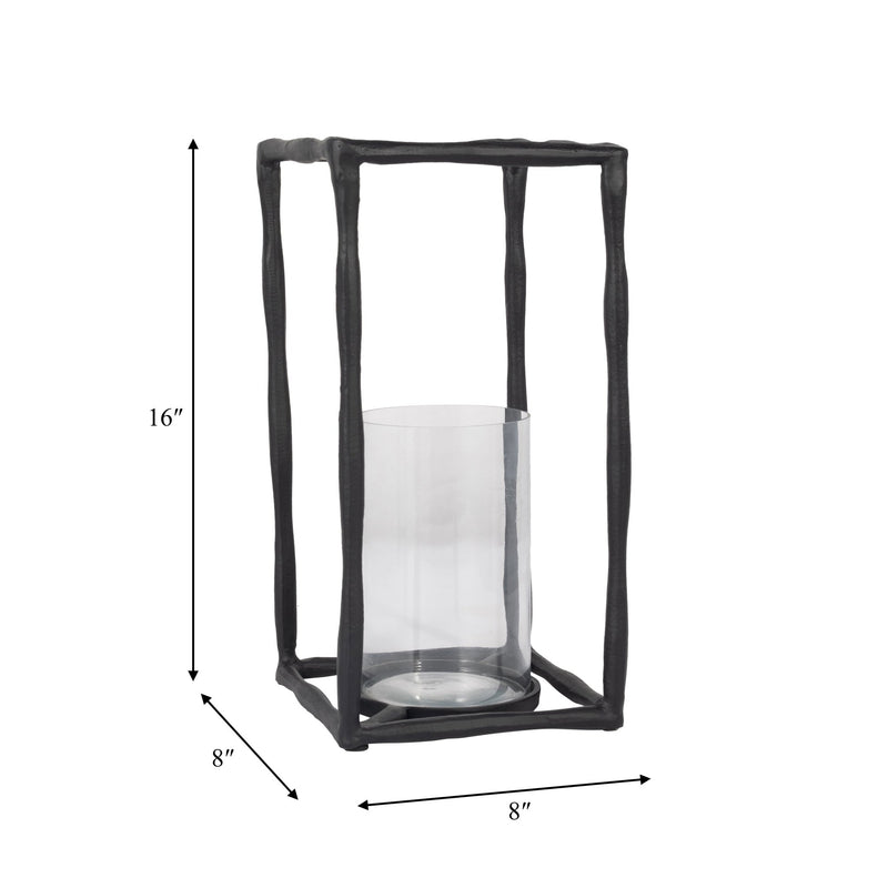 METAL, 16" OPEN SQUARE HURRICANE HOLDER, BLACK - Al Rugaib Furniture