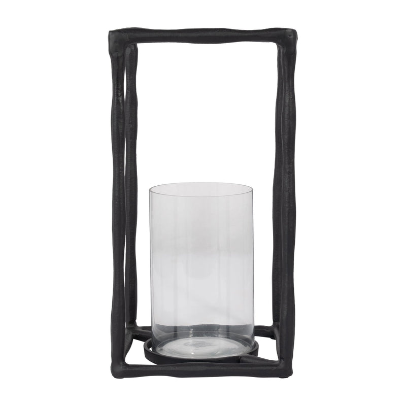 METAL, 16" OPEN SQUARE HURRICANE HOLDER, BLACK - Al Rugaib Furniture