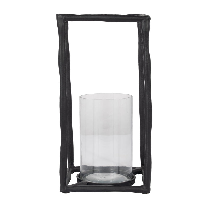 METAL, 16" OPEN SQUARE HURRICANE HOLDER, BLACK - Al Rugaib Furniture