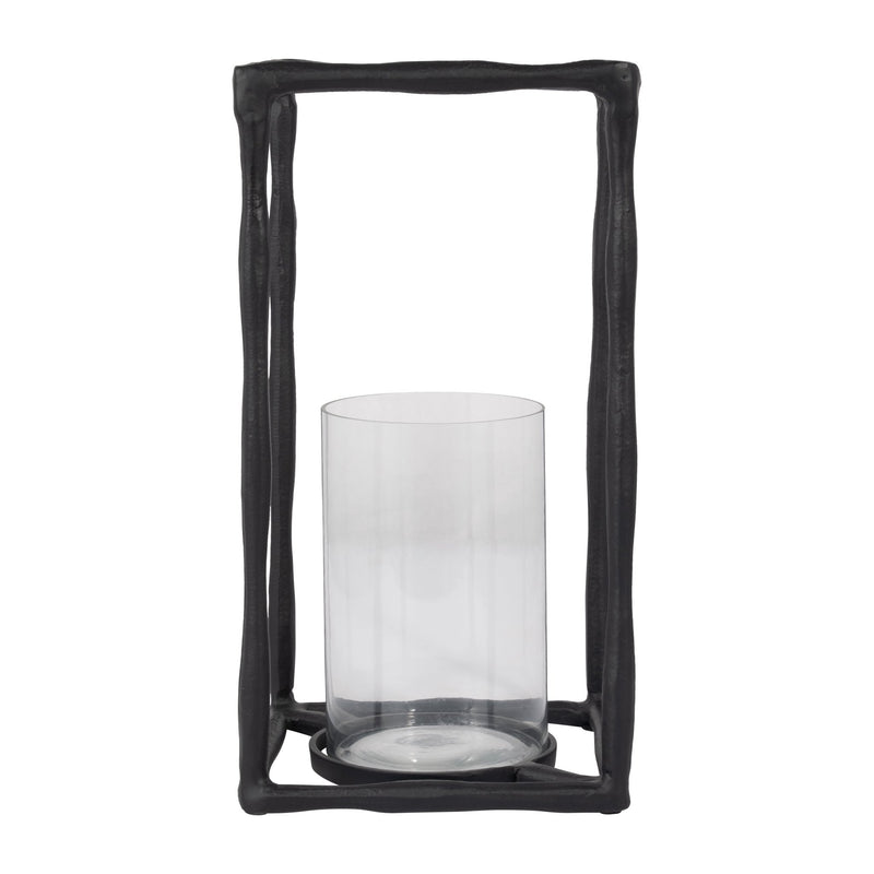 METAL, 16" OPEN SQUARE HURRICANE HOLDER, BLACK - Al Rugaib Furniture