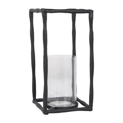METAL, 16" OPEN SQUARE HURRICANE HOLDER, BLACK - Al Rugaib Furniture