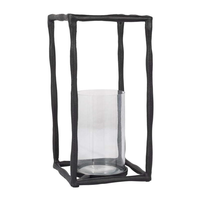 METAL, 16" OPEN SQUARE HURRICANE HOLDER, BLACK - Al Rugaib Furniture