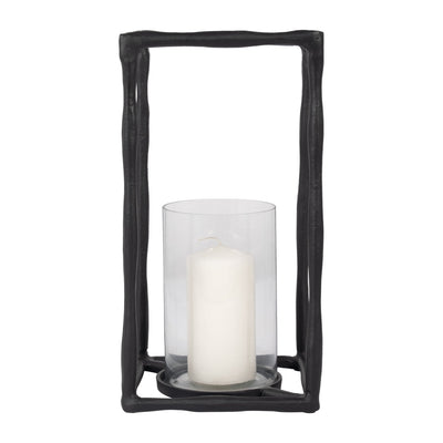 METAL, 16" OPEN SQUARE HURRICANE HOLDER, BLACK - Al Rugaib Furniture