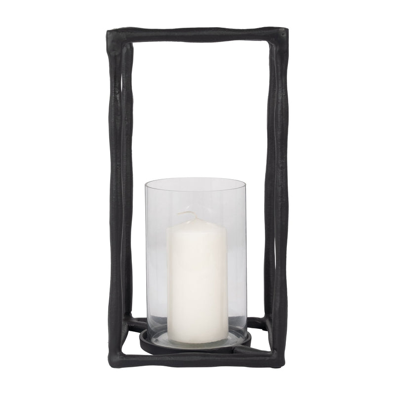 METAL, 16" OPEN SQUARE HURRICANE HOLDER, BLACK - Al Rugaib Furniture