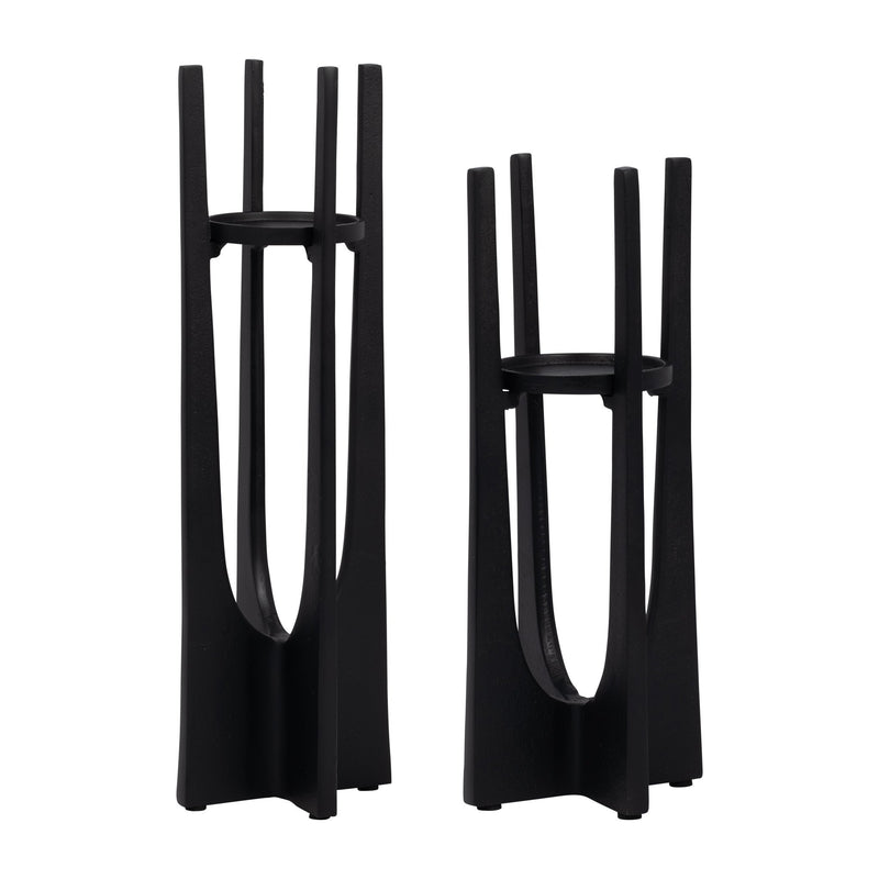METAL, 16" PILLAR CANDLE HOLDER, BLACK - Al Rugaib Furniture