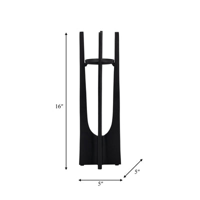 METAL, 16" PILLAR CANDLE HOLDER, BLACK - Al Rugaib Furniture