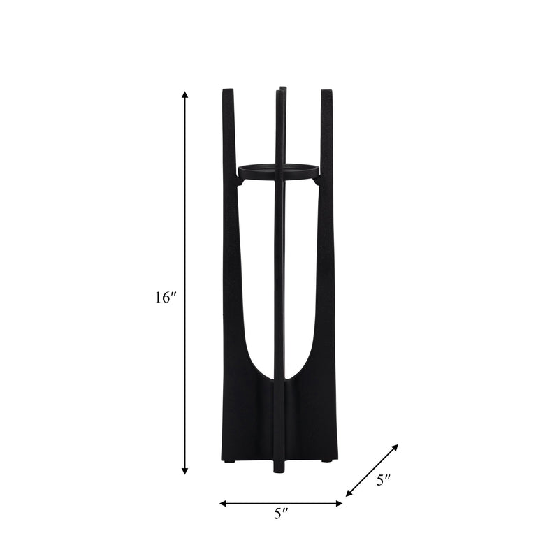 METAL, 16" PILLAR CANDLE HOLDER, BLACK - Al Rugaib Furniture