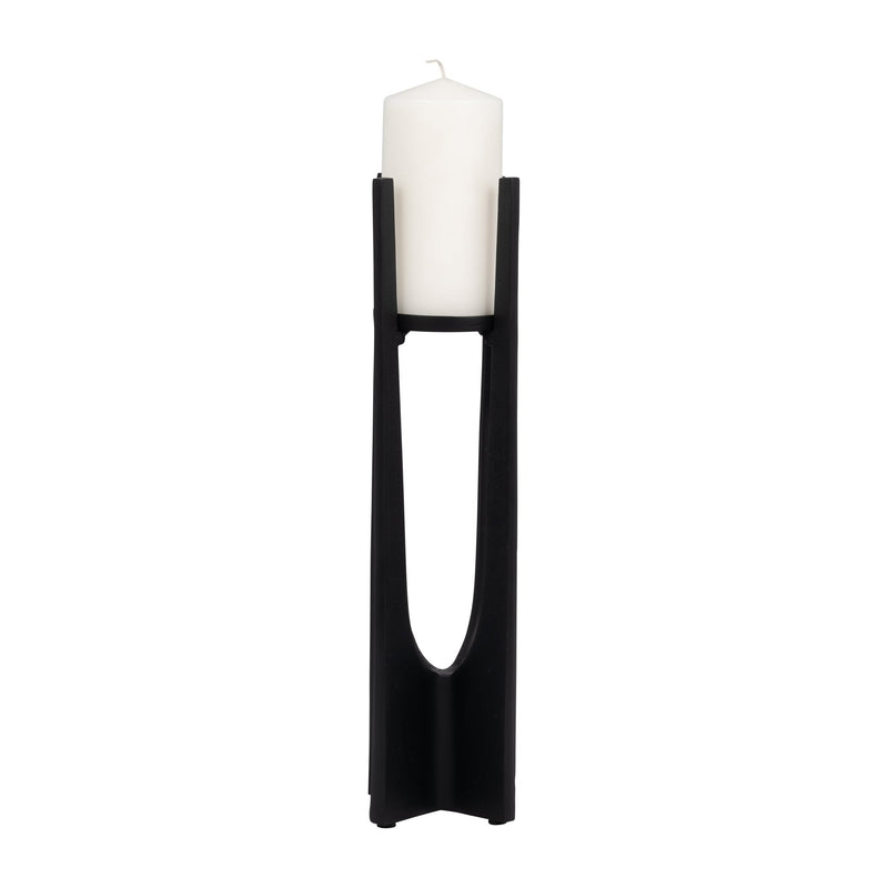 METAL, 16" PILLAR CANDLE HOLDER, BLACK - Al Rugaib Furniture