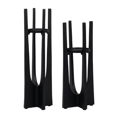 METAL, 16" PILLAR CANDLE HOLDER, BLACK - Al Rugaib Furniture