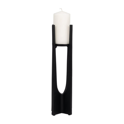 METAL, 16" PILLAR CANDLE HOLDER, BLACK - Al Rugaib Furniture