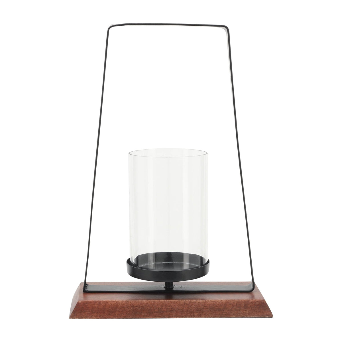 Metal, 17"H Hurricane W/ Wood Base, Black Candle Holders| Sagebrook Home