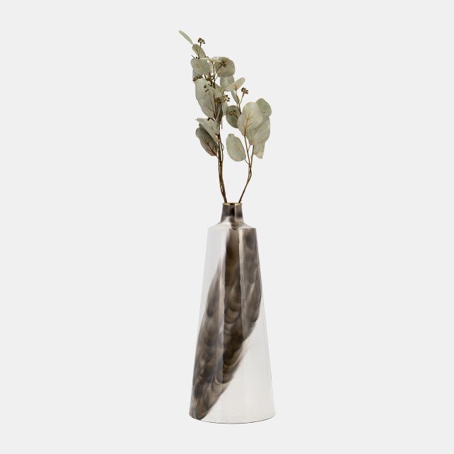 METAL, 18"H VASE WITH RING LID, WHITE/GOLD Vases and Jars| Sagebrook Home