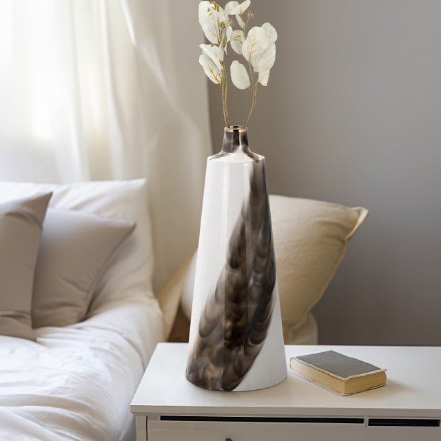 METAL, 18"H VASE WITH RING LID, WHITE/GOLD Vases and Jars| Sagebrook Home