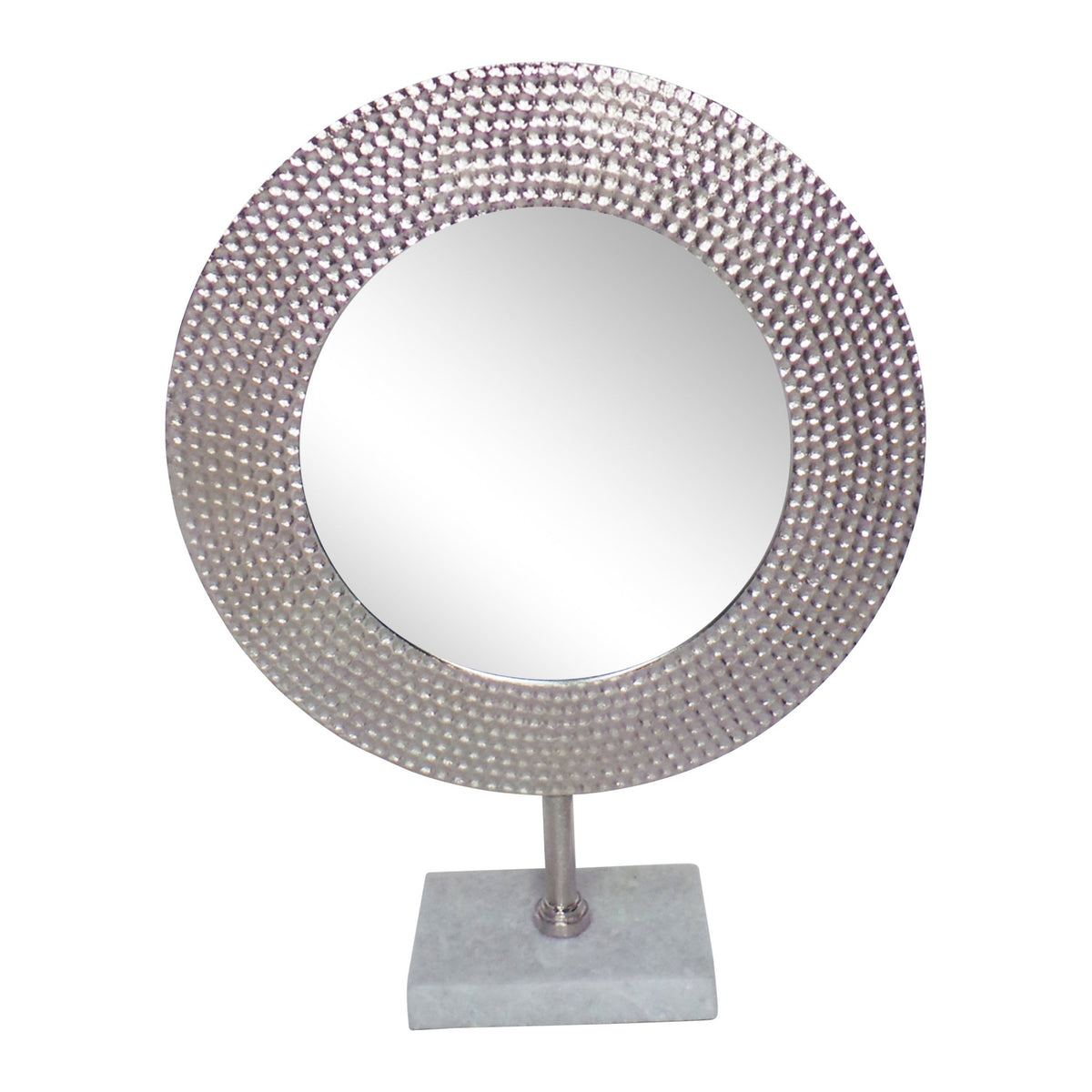 METAL 19" HAMMERED MIRROR ON STAND, SILVER Table Decors| Sagebrook Home