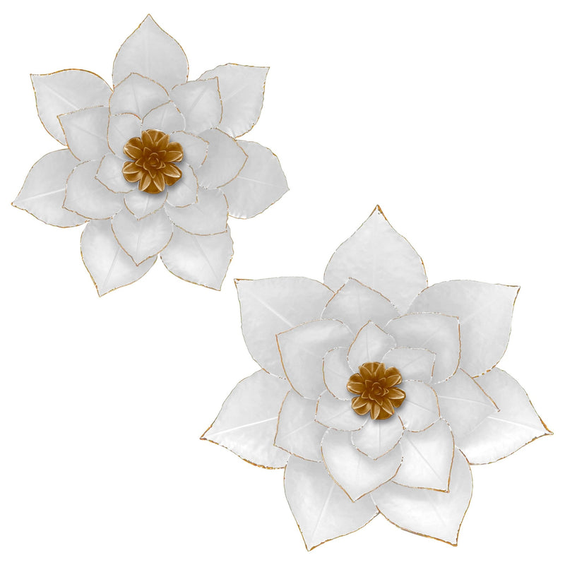 METAL 19" LOTUS WALL DECO, WHITE/GOLD - Al Rugaib Furniture