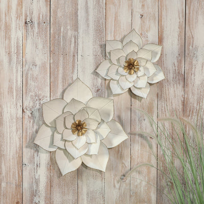 METAL 19" LOTUS WALL DECO, WHITE/GOLD - Al Rugaib Furniture