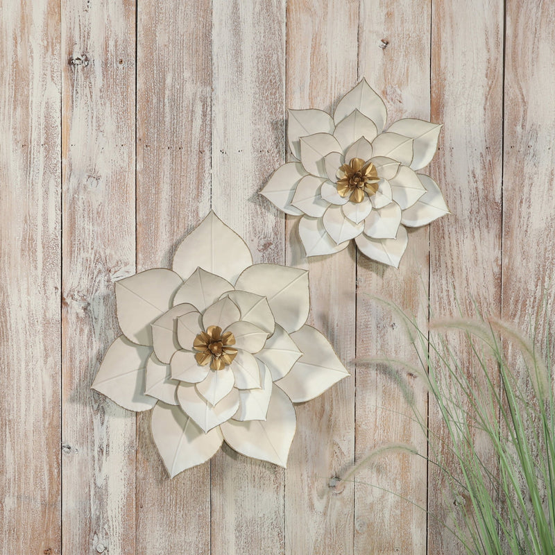 METAL 19" LOTUS WALL DECO, WHITE/GOLD - Al Rugaib Furniture