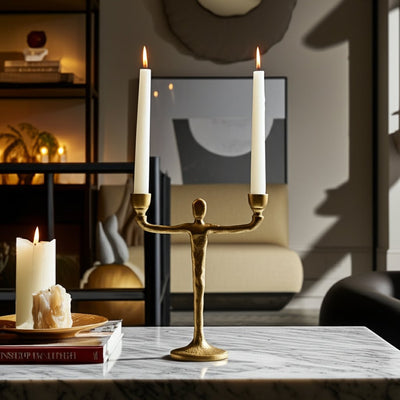 METAL, 2 TAPER CANDELABRA, GOLD - Al Rugaib Furniture