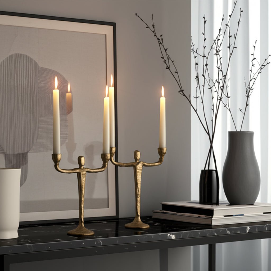 METAL, 2 TAPER CANDELABRA, GOLD Candle Holders| Sagebrook Home
