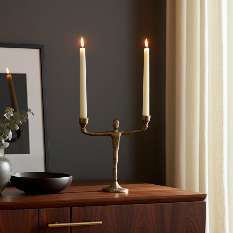METAL, 2 TAPER CANDELABRA, GOLD - Al Rugaib Furniture