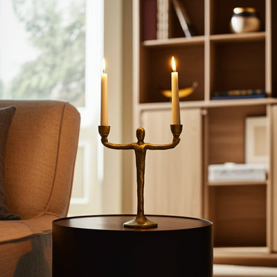 METAL, 2 TAPER CANDELABRA, GOLD - Al Rugaib Furniture