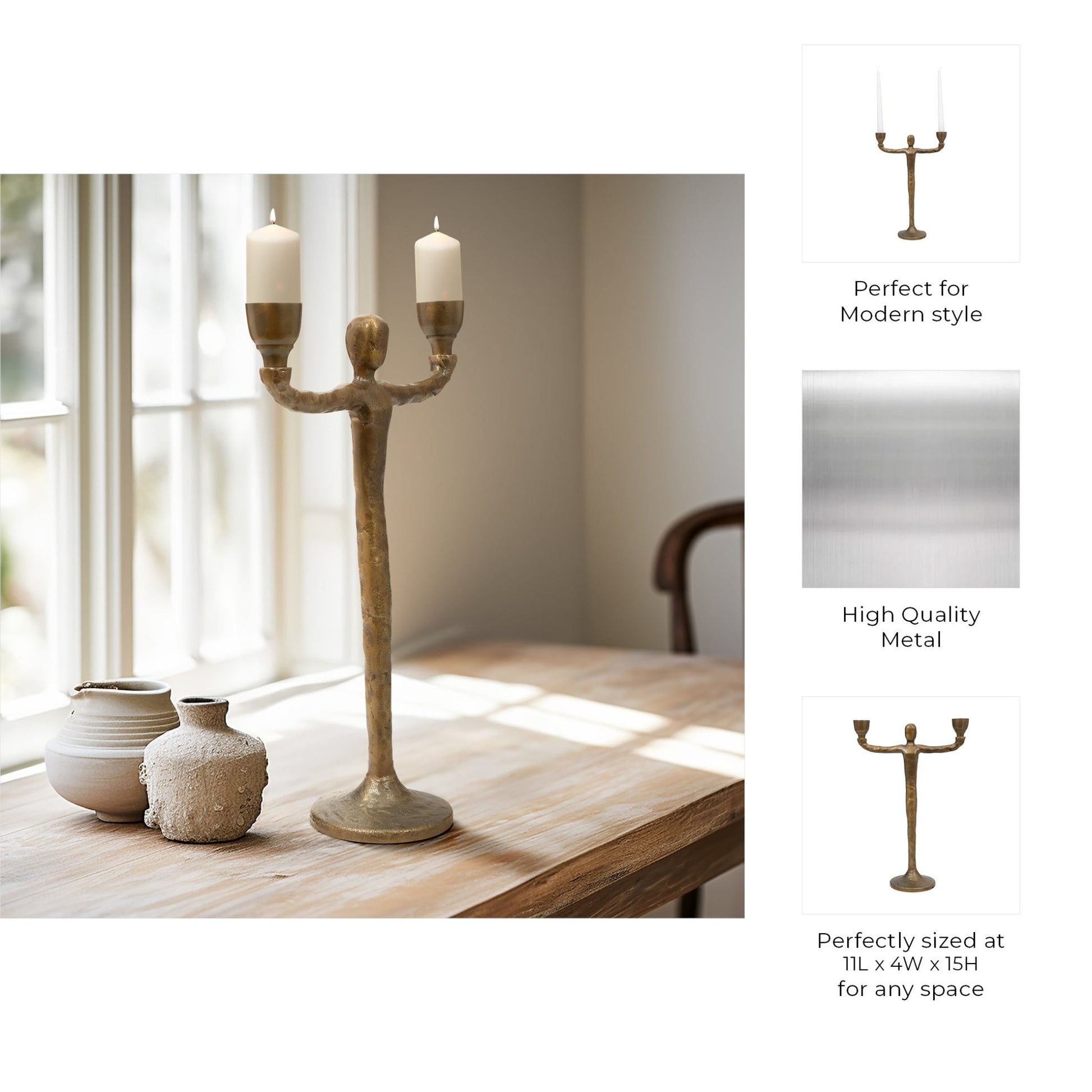 METAL, 2 TAPER CANDELABRA, GOLD Candle Holders| Sagebrook Home