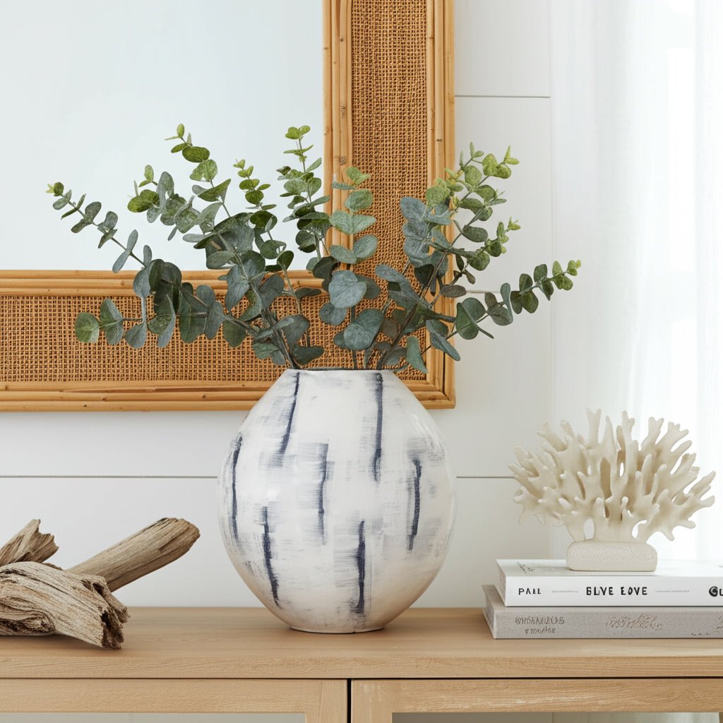 METAL, 20" ENAMELED ROUND VASE, DISTRESSED WHITE Vases and Jars| Sagebrook Home