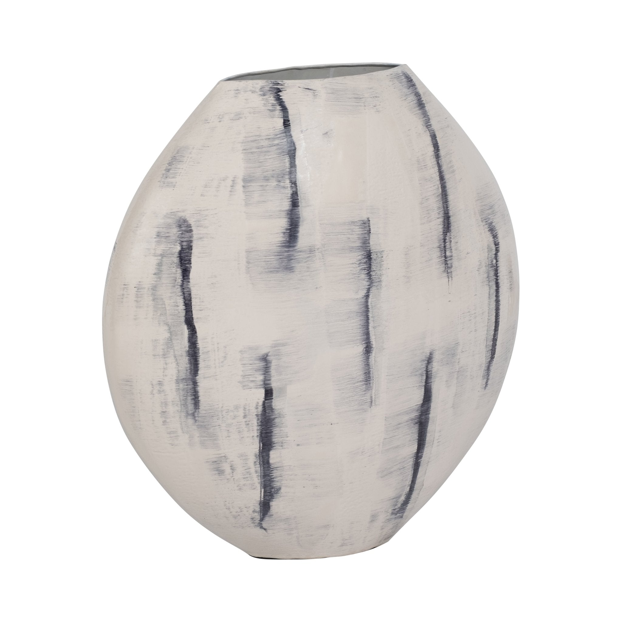 METAL, 20" ENAMELED ROUND VASE, DISTRESSED WHITE Vases and Jars| Sagebrook Home