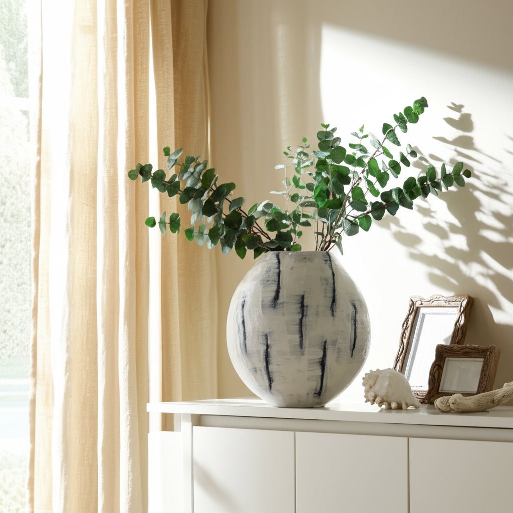 METAL, 20" ENAMELED ROUND VASE, DISTRESSED WHITE Vases and Jars| Sagebrook Home