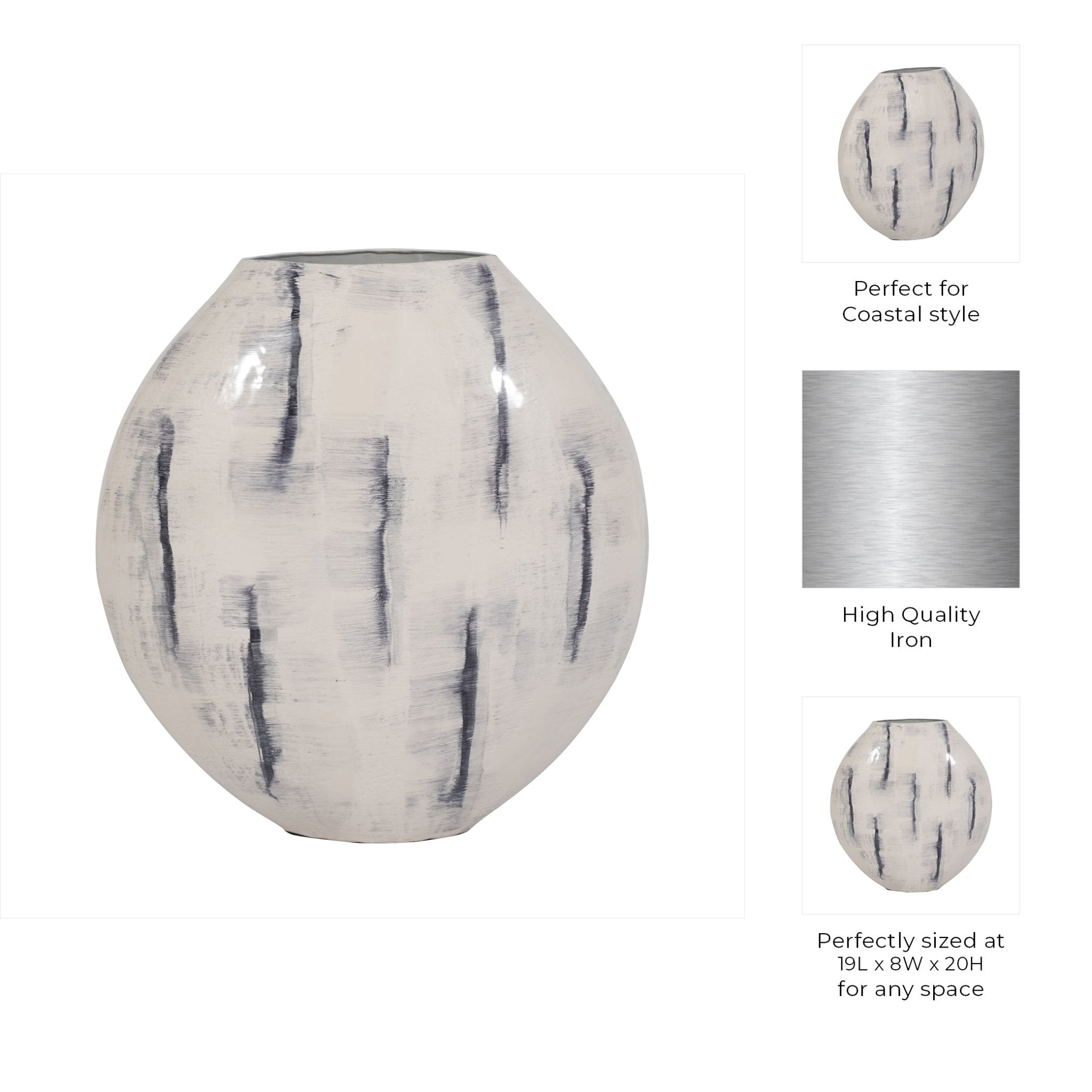 METAL, 20" ENAMELED ROUND VASE, DISTRESSED WHITE Vases and Jars| Sagebrook Home