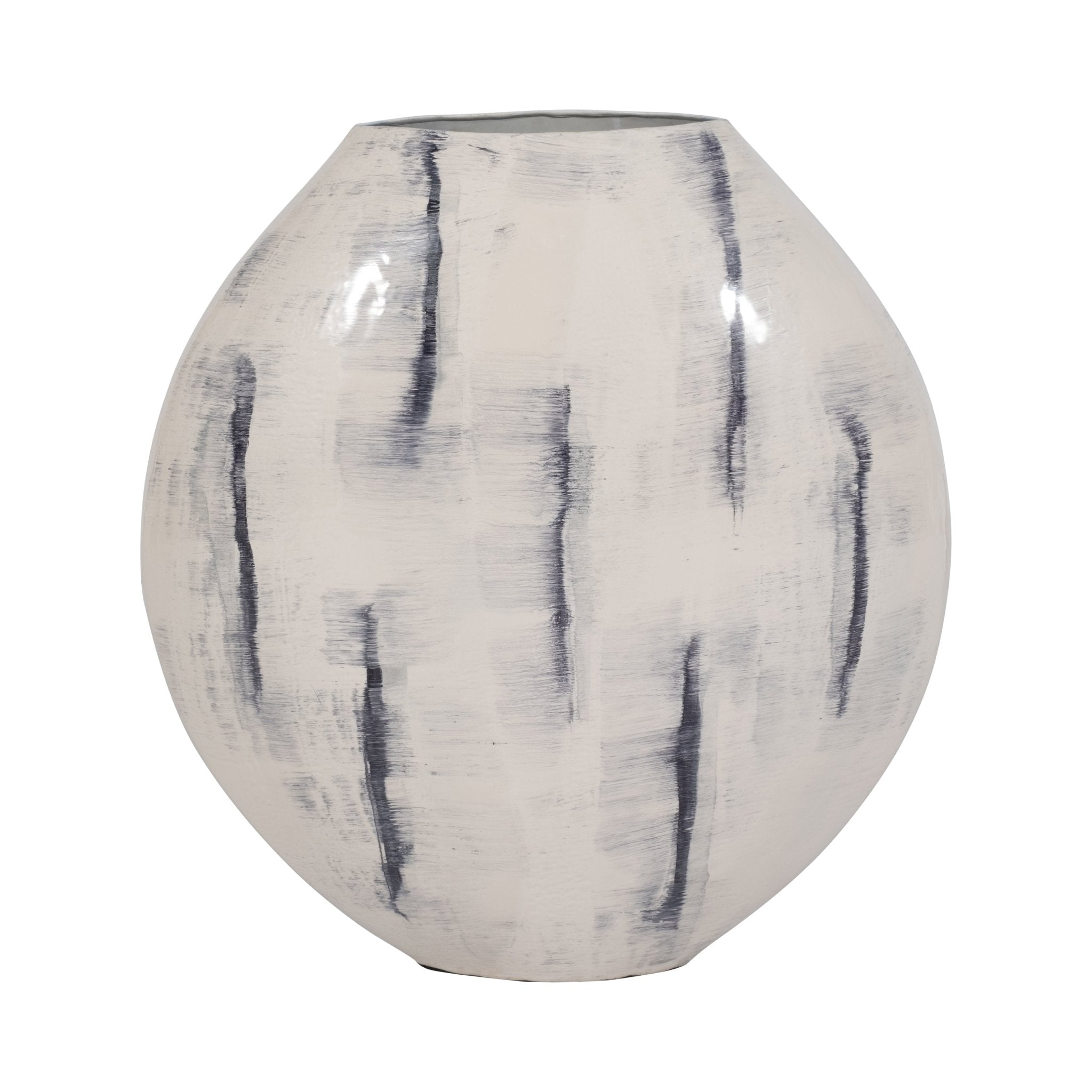 METAL, 20" ENAMELED ROUND VASE, DISTRESSED WHITE Vases and Jars| Sagebrook Home
