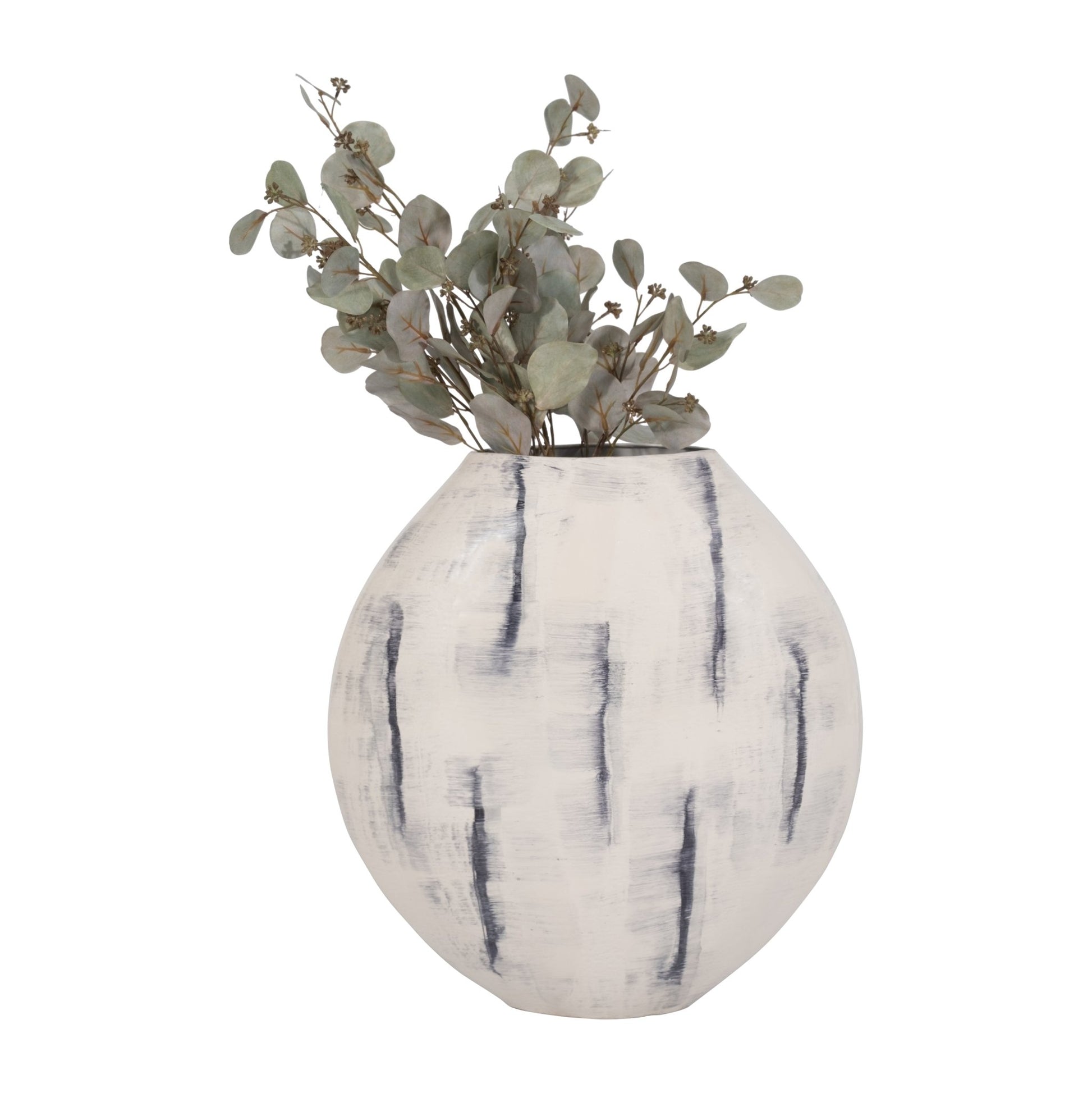 METAL, 20" ENAMELED ROUND VASE, DISTRESSED WHITE Vases and Jars| Sagebrook Home