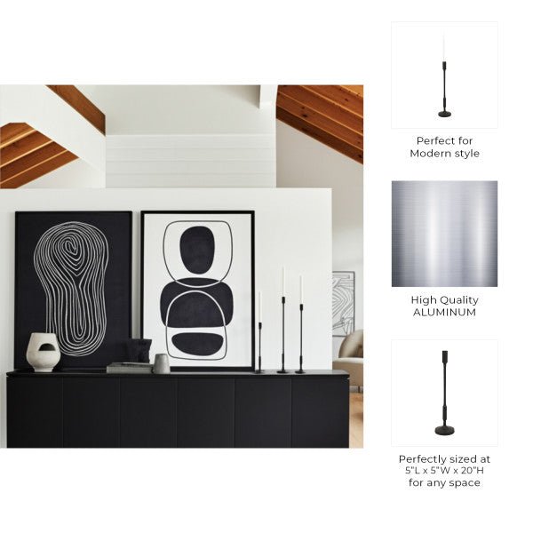 METAL, 20"H TAPER CANDLE HOLDER, BLACK - Al Rugaib Furniture